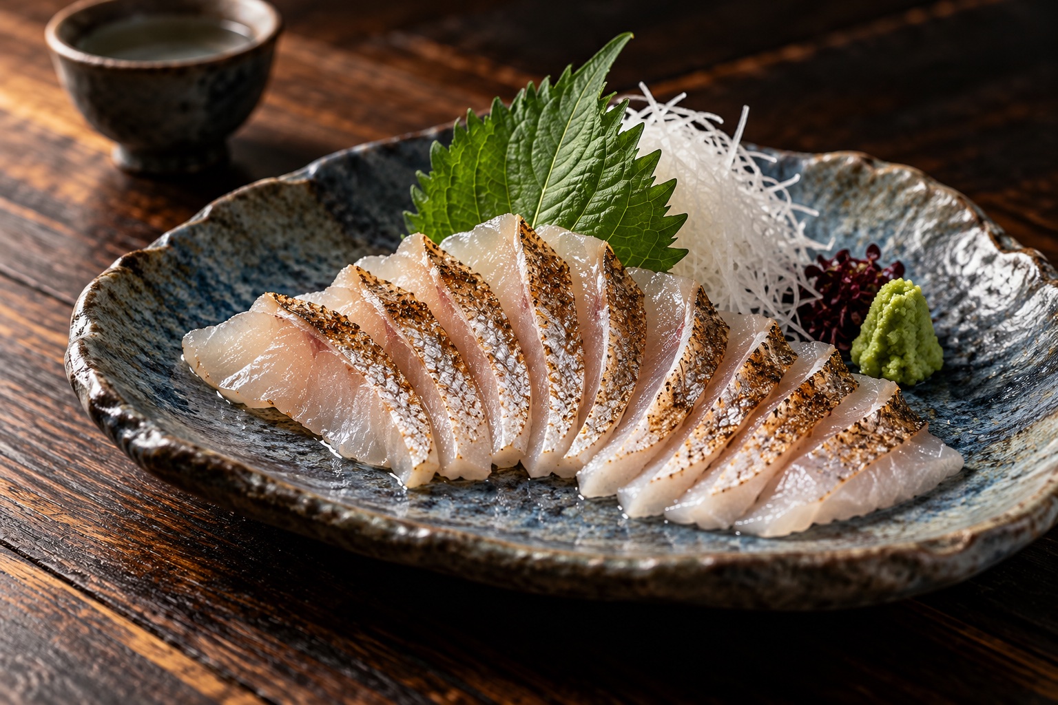 皮目を香ばしく炙ったのどぐろの刺身のイメージ